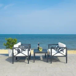 Nunzio 4pc Living Set With Accent Pillows - Black/Beige - Safavieh -Safavieh Sales Store GUEST 11c5a904 f861 4c26 bd82 c98e0422763e