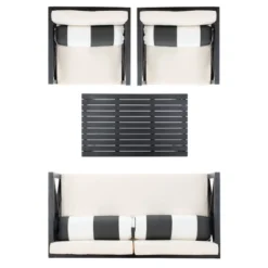 Nunzio 4pc Living Set With Accent Pillows - Black/Beige - Safavieh -Safavieh Sales Store GUEST 1658e17f 62ec 48d3 8d2e a7acb4961cca