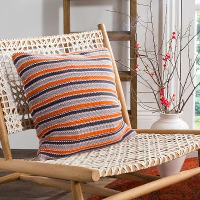 Candy Stripe Knit Pillow - Light Grey/Dark Grey/Orange/Pink - 20" X 20" - Safavieh 3 Candy Stripe Knit Pillow - Light Grey/Dark Grey/Orange/Pink - 20" X 20" - Safavieh