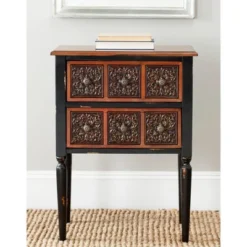 Kenneth 2 Drawer Side Table - Dark Brown - Safavieh
