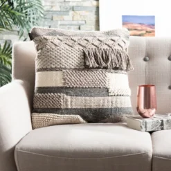 Gareth Pillow - Charcoal/Silver - 20" X 20" - Safavieh -Safavieh Sales Store GUEST 22d93a71 8095 4e5c ae02 d88bd1b42387