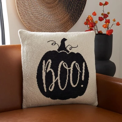 Boo Pillow - Natural/Black - 20"x20'' - Safavieh 4 Boo Pillow - Natural/Black - 20"x20'' - Safavieh - Image 2