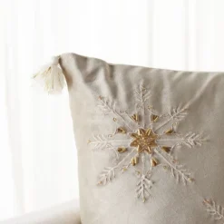 Simone Snowflake Pillow - Beige - 18"x18" - Safavieh -Safavieh Sales Store GUEST 2bd646a0 135f 485c bb5d ad0dd9572030