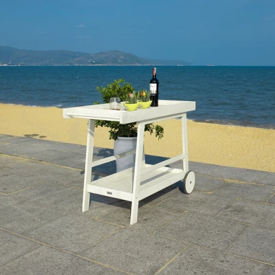 Renzo Indoor/Outdoor Bar Cart - Distressed White - Safavieh 4 Renzo Indoor/Outdoor Bar Cart - Distressed White - Safavieh - Image 2