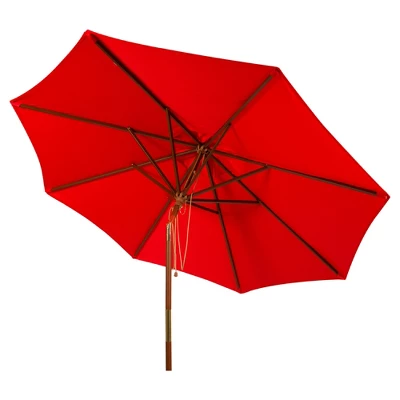 Cannes 9' Wooden Outdoor Umbrella - Red - Safavieh 3 Cannes 9' Wooden Outdoor Umbrella - Red - Safavieh