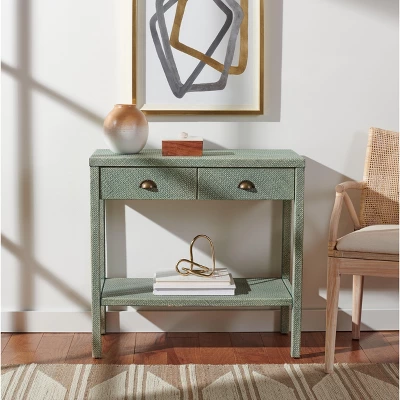 Asa 2 Drawer 1 Shelf Console Table - Turquoise/Antique Gold - Safavieh 4 Asa 2 Drawer 1 Shelf Console Table - Turquoise/Antique Gold - Safavieh - Image 2
