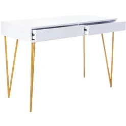 Pine Two Drawer Desk - White/Gold - Safavieh -Safavieh Sales Store GUEST 719e0868 e910 4ff2 9268 cdce3cba3e6f
