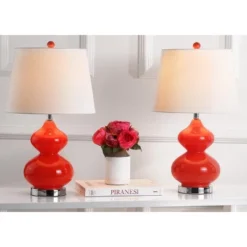 Eva Double Gourd Glass Lamp (Set Of 2) - Blood Orange - Safavieh -Safavieh Sales Store GUEST 7214e467 d915 4df6 9408 1a43e55bbf67
