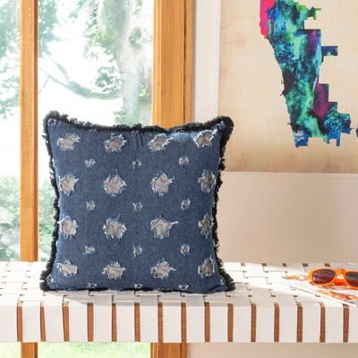 Tosh Pillow - Blue/Navy - 16" X 16" - Safavieh 3 Tosh Pillow - Blue/Navy - 16" X 16" - Safavieh