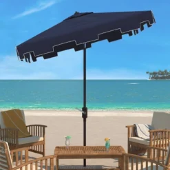 7.5' Square Zimmerman Market Umbrella Navy/White - Safavieh