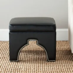 Grant Ottoman Silver Nail Heads - Black - Safavieh