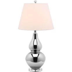 26" Cybil Double Gourd Lamp Silver (Includes CFL Light Bulb) - Safavieh