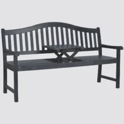 Cannes Wood 4-Seater Patio Bench With Pop-Up Table - Gray - Safavieh -Safavieh Sales Store GUEST b5e4e7f7 f141 44f7 9cc7 3aa3aabc4bfe