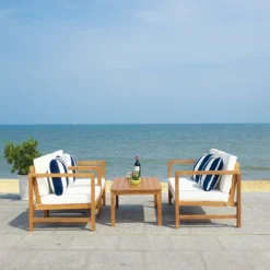 Montez 4pc Living Set With Accent Pillows - Natural/Beige/Navy - Safavieh -Safavieh Sales Store GUEST bd6e37d8 9d67 4a92 9749 da3ee4e779c9