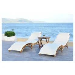 Pacifica 3pc Wood Patio Lounge Set - Teak Brown/Beige - Safavieh -Safavieh Sales Store GUEST be29a584 19f0 404d 9daf 96d418769180