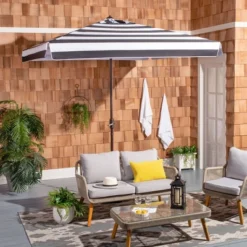 7.5' Square Elsa Fashion Line Umbrella Black/White - Safavieh