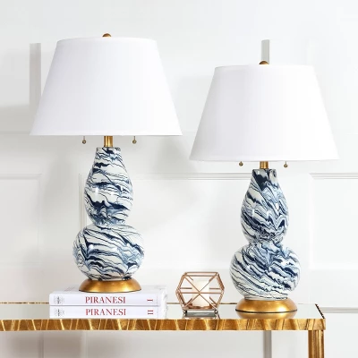 Set Of 2 Color Swirls Glass Table Lamps (Includes LED Light Bulb) Navy/White - Safavieh 5 Set Of 2 Color Swirls Glass Table Lamps (Includes LED Light Bulb) Navy/White - Safavieh - Image 3