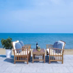 Rocklin 4pc Living Set - Natural/Beige/Navy - Safavieh -Safavieh Sales Store GUEST d8d3b9f9 03a7 4508 be7d bce49e8dea45