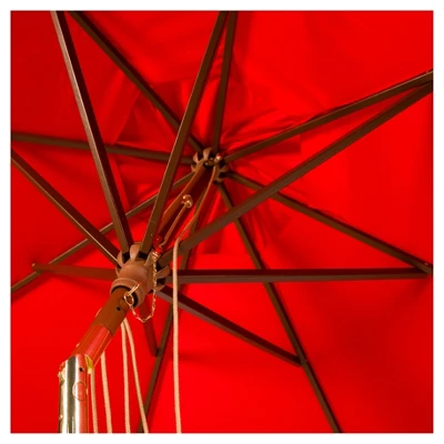 Cannes 9' Wooden Outdoor Umbrella - Red - Safavieh 4 Cannes 9' Wooden Outdoor Umbrella - Red - Safavieh - Image 2