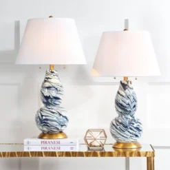 Set Of 2 Color Swirls Glass Table Lamps (Includes LED Light Bulb) Navy/White - Safavieh