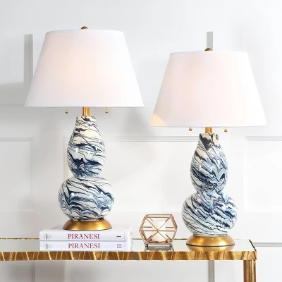 Set Of 2 Color Swirls Glass Table Lamps (Includes LED Light Bulb) Navy/White - Safavieh 3 Set Of 2 Color Swirls Glass Table Lamps (Includes LED Light Bulb) Navy/White - Safavieh