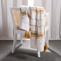 Polli Throw Blanket - Mustard Yellow/Beige - 50" X 60" - Safavieh