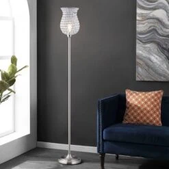 Ricky Iron Floor Lamp (Includes LED Light Bulb) Brushed Nickel - Safavieh -Safavieh Sales Store GUEST fe21bf27 563f 4201 98ad 3c0a6e3e207e